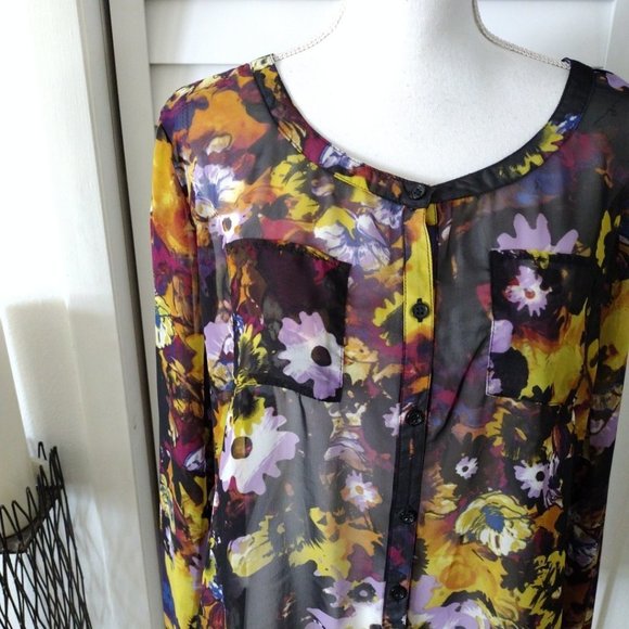 Nwt Newport News semi sheer floral button-down womens long sleeve blouse XXL - Picture 3 of 10